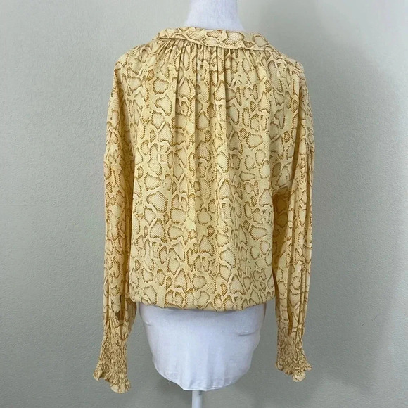 Faithfull the brand yellow snake print tie front long sleeve blouse size 4 - Picture 3 of 9